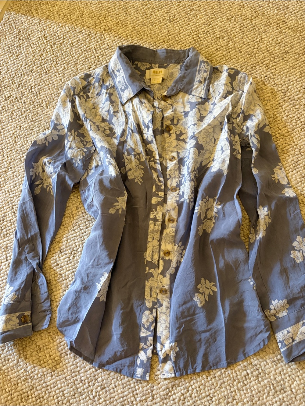 Anthropologie Blue Floral Silk Button-Down Shirt